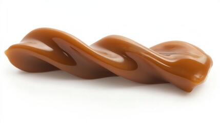 Soft Caramel Toffee with Twisted Shape and Glossy Surface Isolated on White Background