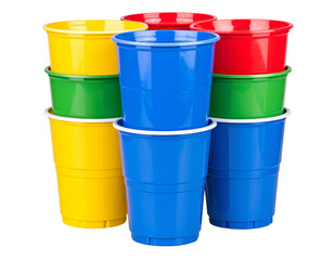  Stack of Colorful Plastic Party Cups in Bright Shades, isolated on transparent background PNG