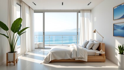 Serene Minimalist Bedroom with Ocean View