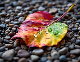Autumn Leaf with Water Droplets Pebble Surface