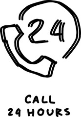 call 24 hours icon in doodle style