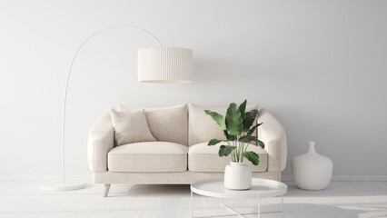 Serene white sofa with potted greenery against a clean wall