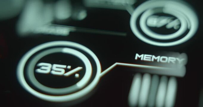 Digital interface indicating 35 percent memory and battery percentage