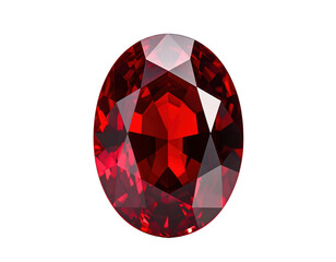 Brilliant red garnet gemstone with oval cut and faceted surface reflecting light