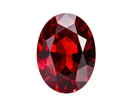 Brilliant red garnet gemstone with oval cut and faceted surface reflecting light