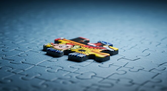 Yellow puzzle pieces on a black background, symbolizing business solutions and teamwork