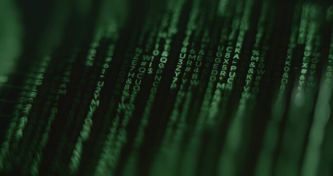 Green binary code on screen