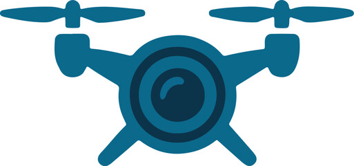 Vector logo of top-view drone with circular camera lens body and four evenly spaced black propellers in minimal style, symbolizing aerial navigation, drone flight technology, photography tool icon, UA