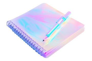 Holographic Notebook and Pen: A Pastel Dream of Creativity and Inspiration