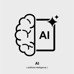 Artificial Intelligence Icon,Brain and AI Text Design