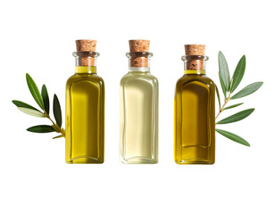  Set of Rustic Olive Oil Bottles with Cork Stoppers, isolated on transparent background PNG