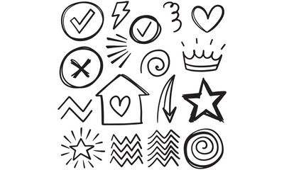 Hand Drawn Doodle Elements – Sketch Arrows, Hearts, Stars, Lightning, and Decorative Design Icons