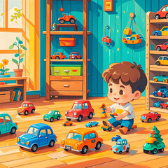 Obraz premium little boy playing with toys in the room