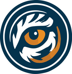 Vector logo of stylized orange eye with black pupil surrounded by abstract flame-like shapes within dark blue circular frame, symbolizing digital vision, surveillance technology, focused awareness, se