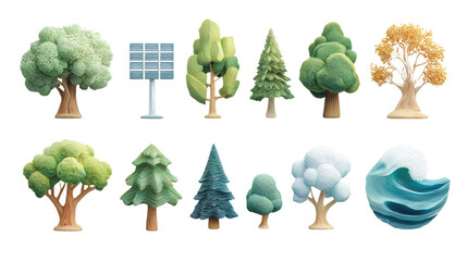 Fototapeta premium 3D tree illustration for eco design, 3D tree illustration collection for environment, 3D tree illustration pack for nature themed design