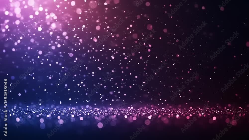 Poster dynamic pink & blue particle swirl: abstract glittering bokeh background animation
