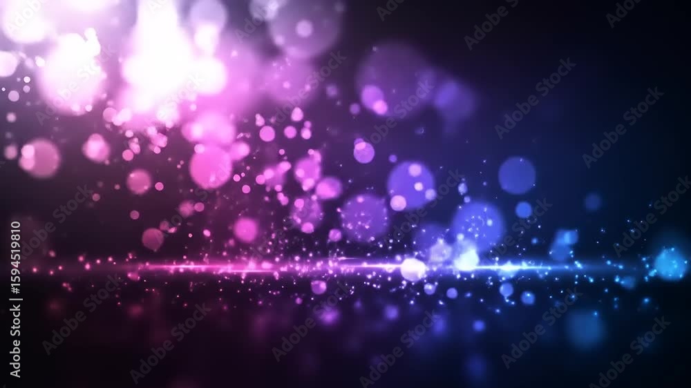 Poster dynamic pink & blue bokeh lights: abstract particle flowing background animation