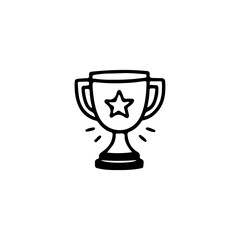Vector doodle style illustration of a trophy cup with a star. Hand-drawn outline icon for awards, achievements, sports or success themes