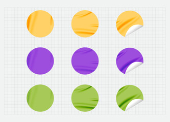 Colorful Round Sticker Set with Page Curl Effect for Labels, Badges, or Web Icons