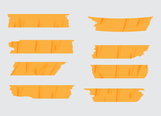 Yellow Adhesive Tape Vector Set with Torn Edges for Scrapbooking, Notes, or Label Design