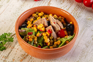 Dietary salad with canned tuna and corn