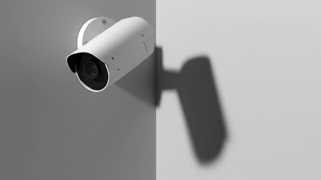 White security camera rotating and surveying on a wall