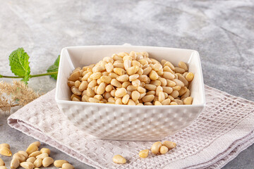 Cedar nut kernel in the bowl
