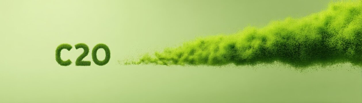 Green foliage shaped as "C20" with leaves extending to the right, symbolizing environmental or carbon-related themes.