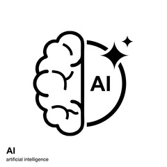 Artificial Intelligence Icon,Brain and AI Text Design