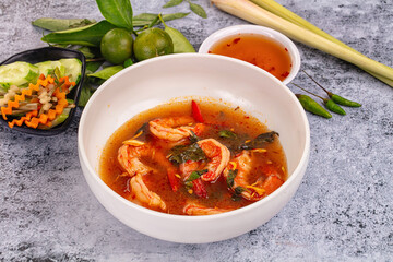 Asian sour spicy soup with prawn