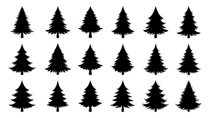 Fototapeta premium Set of black christmas tree silhouette vector design.