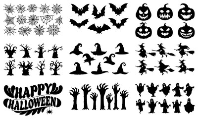 Halloween Vector Elements of Silhouette Mega Set