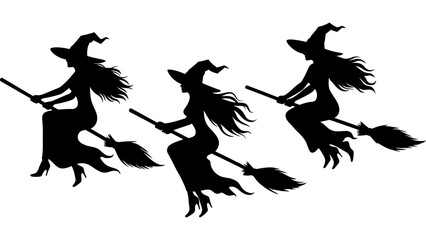 Set of halloween witch silhouette vector