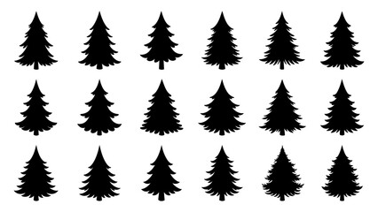 Obraz premium Set of black christmas tree silhouette vector design.