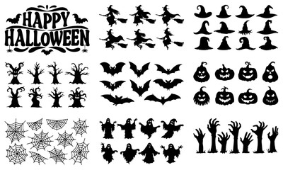 Halloween Vector Elements of Silhouette Mega Set