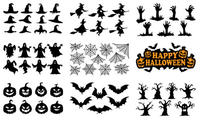 Naklejka premium Halloween Vector Elements of Silhouette Mega Set
