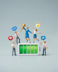 Miniature Business people participation in work, energy in work, togetherness, teamwork, Business investment concept