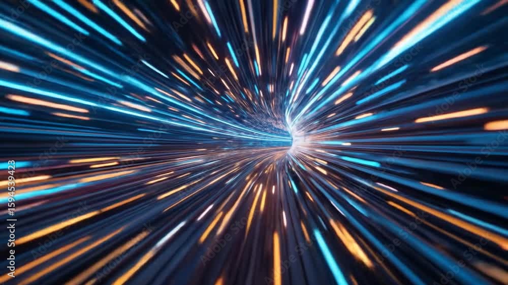 Poster abstract hyper tunnel speed motion background with blue and orange light rays
