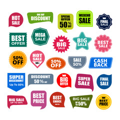 colorful collection of sale discount badges and promotional labels
