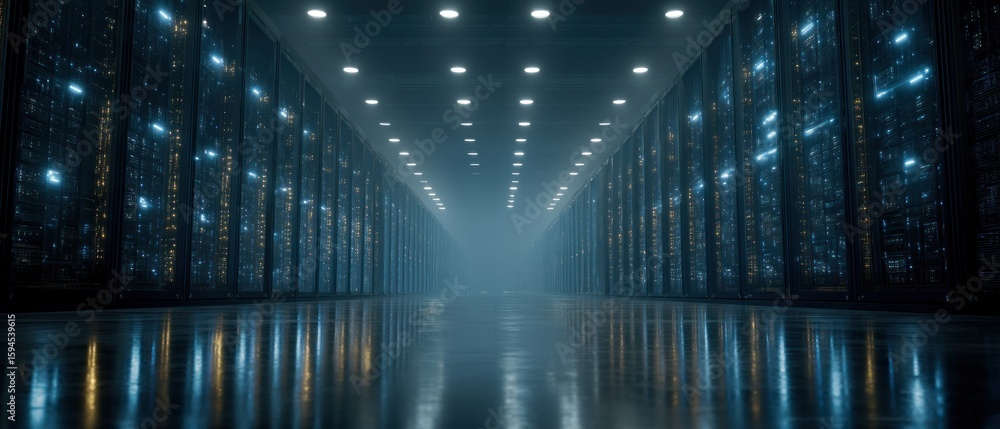 Poster server room with glowing computers