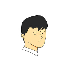 Minimalist flat illustration of a young Asian man with simple expression, clean lines, and neutral colors. Suitable for avatars, profile icons, business presentations, and UI/UX projects