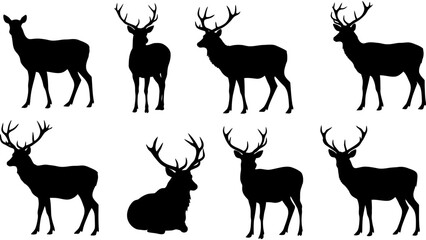 Naklejka premium Set of deer silhouette illustration. Deer icon set vector design.