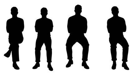 set of sitting people silhouette vector.