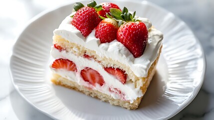 Delicious Strawberry Cream Cake Slice on a White Plate
