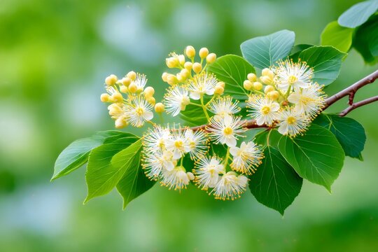 Irvingia gabonensis flowers blooming on branch with green leaves