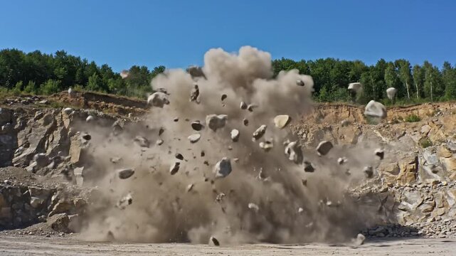 Explosion in a stone quarry, static shot