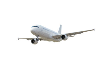Passenger Airplane in Flight Against a Black Background