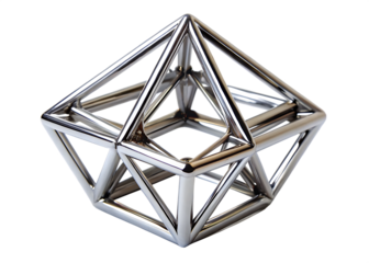 chrome octahedron isolated on white background PNG, AI GENERATED
