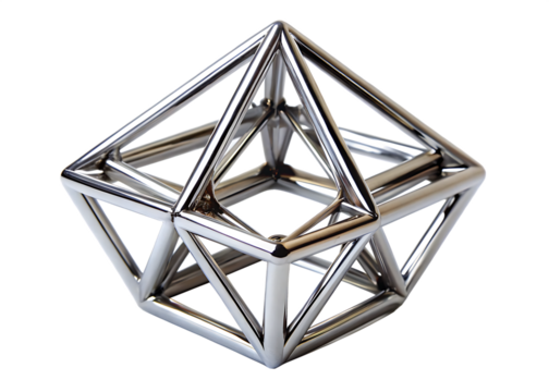 chrome octahedron isolated on white background PNG, AI GENERATED