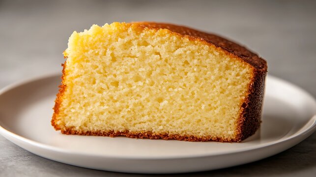Slice of Moist Yellow Cake on a White Plate